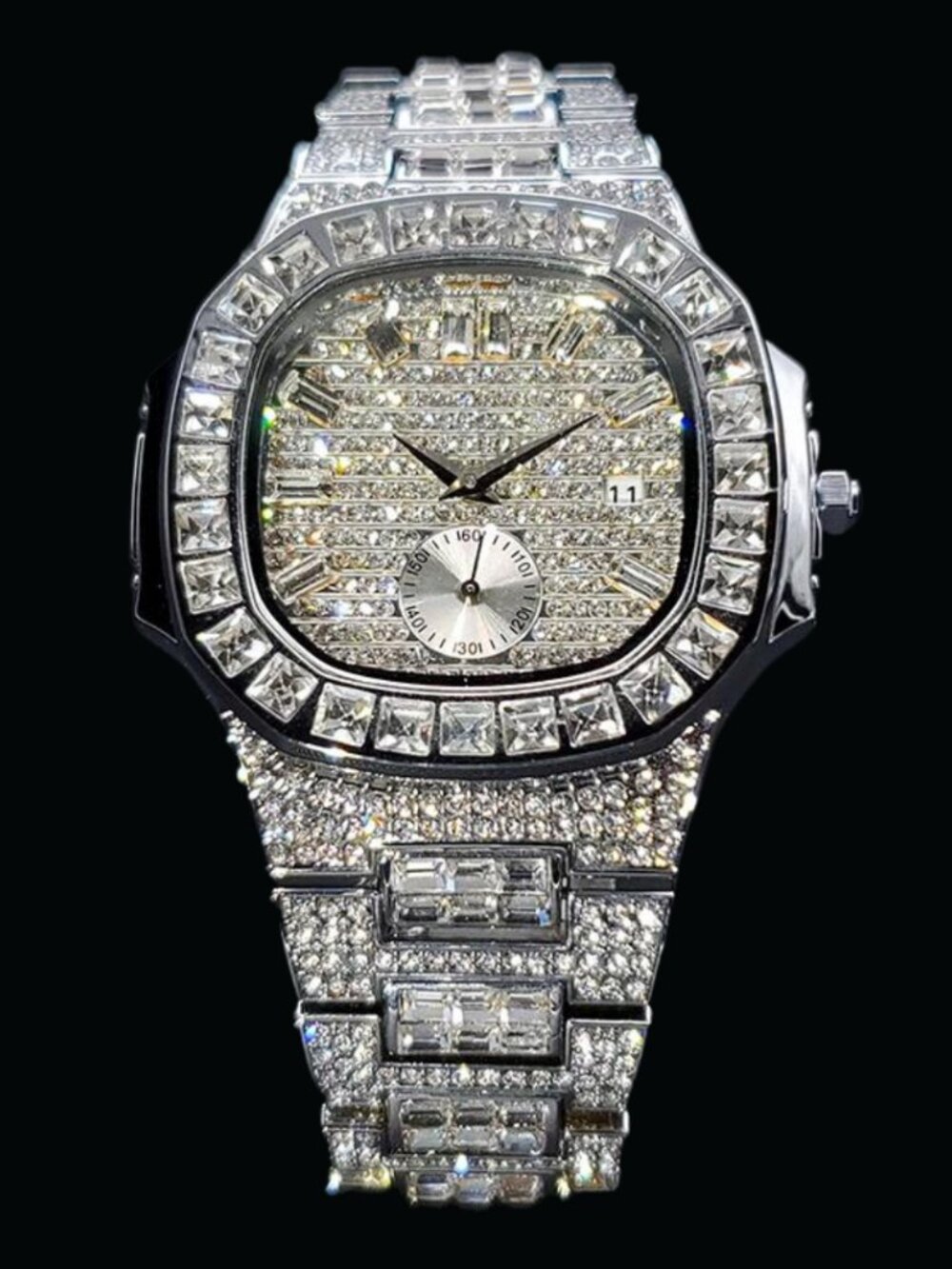 Luxury Date Special Minute Hand Iced Out Diamond Watch, Hip Hop Watch For Men